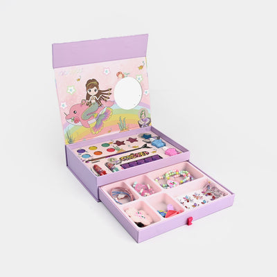 Kids Mermaid Makeup & Jewelry Box Set - 2-in-1 Pretend Play Beauty Kit for Girls with Non-Toxic Makeup & Accessories