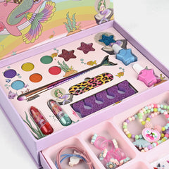 Kids Mermaid Makeup & Jewelry Box Set - 2-in-1 Pretend Play Beauty Kit for Girls with Non-Toxic Makeup & Accessories