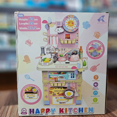 Kids Kitchen Playset with Lights & Sounds - "Happy Kitchen" Pretend Cooking Toy with Utensils & Accessories for Toddlers & Girls
