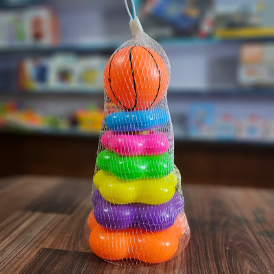 BEISE Colorful Stacking Ring Toy for Babies – Soft BPA-Free Plastic Stacker with Basketball Top | Early Learning Toy for Infants & Toddlers 12 Months+