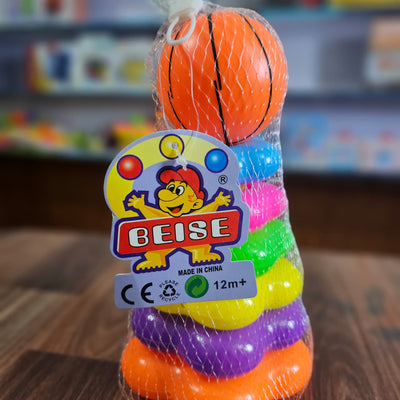 BEISE Colorful Stacking Ring Toy for Babies – Soft BPA-Free Plastic Stacker with Basketball Top | Early Learning Toy for Infants & Toddlers 12 Months+