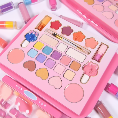 Kids Makeup Kit for Little Girls - Safe Non-Toxic Pretend Play Set with Fashion Case ✨ Magical Bloom Washable Makeup Kit for Girls – Ultimate Pretend Play Set with Heart & Flower Palette