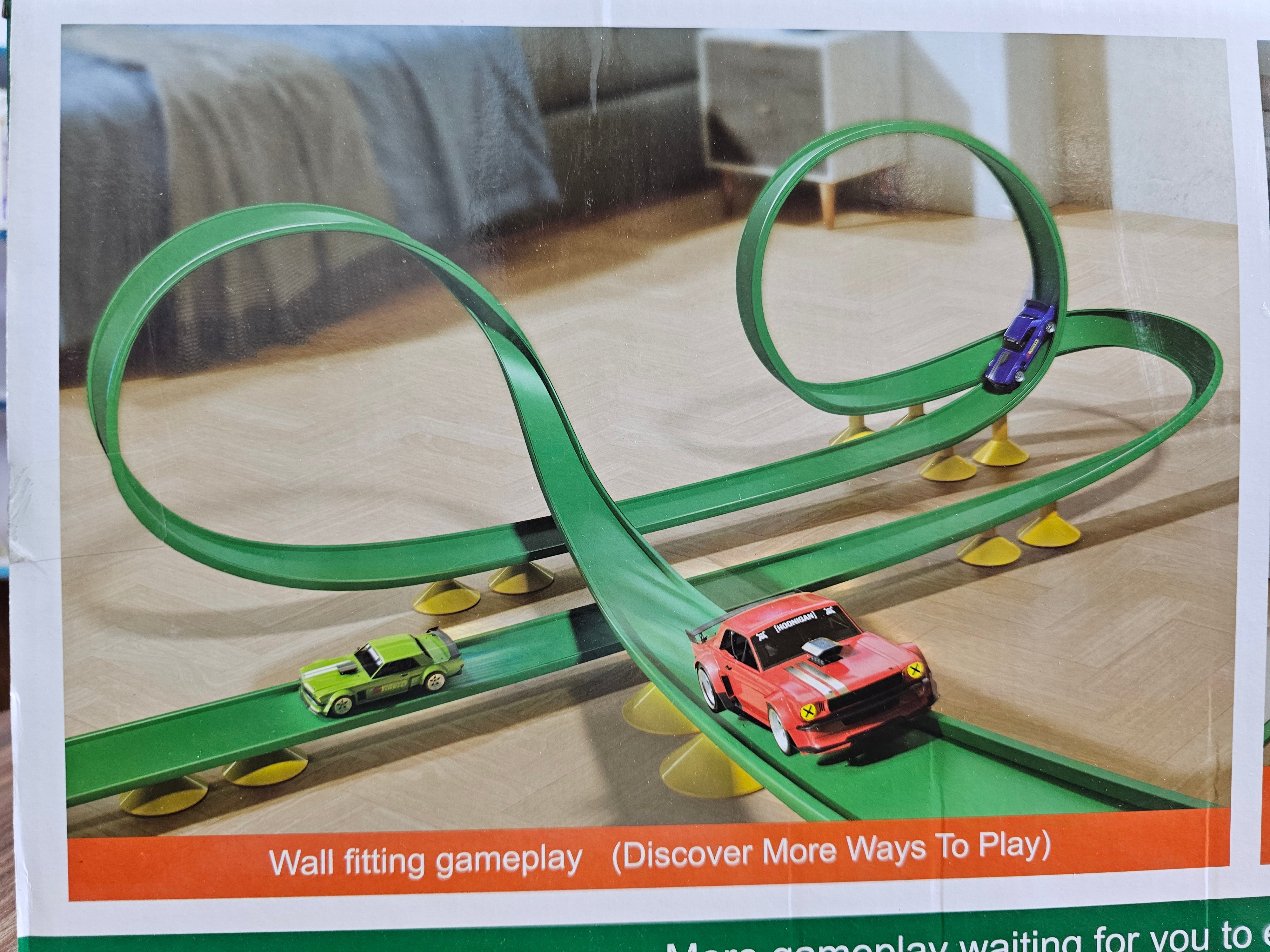 Stick-On Wall Racing Track Set – Flexible 360° Loop & Ramp System, Suction-Cup Car Tracks for Walls, Windows, Bathtubs & Fridges, Includes 2 Mini Cars | DIY Gravity Raceway Toy for Kids Ages 3+